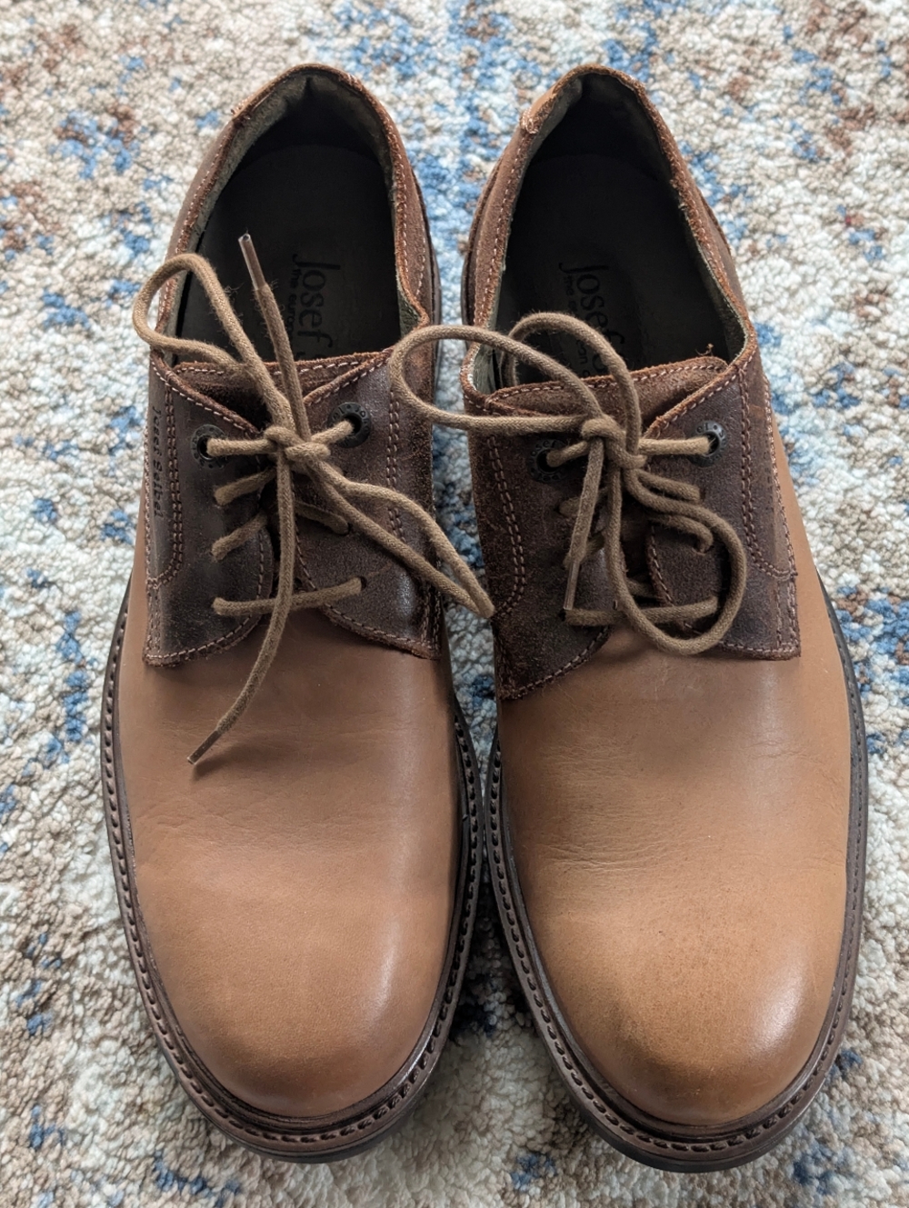 Josef Seibel Mens Two Toned Brown Leather Lace-Up Comfort Insole Oxfords Shoes